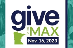 [ai] Graphic promoting the "Give to the Max" campaign, featuring the date November 16, 2023, and an outline of the state of Minnesota in green.